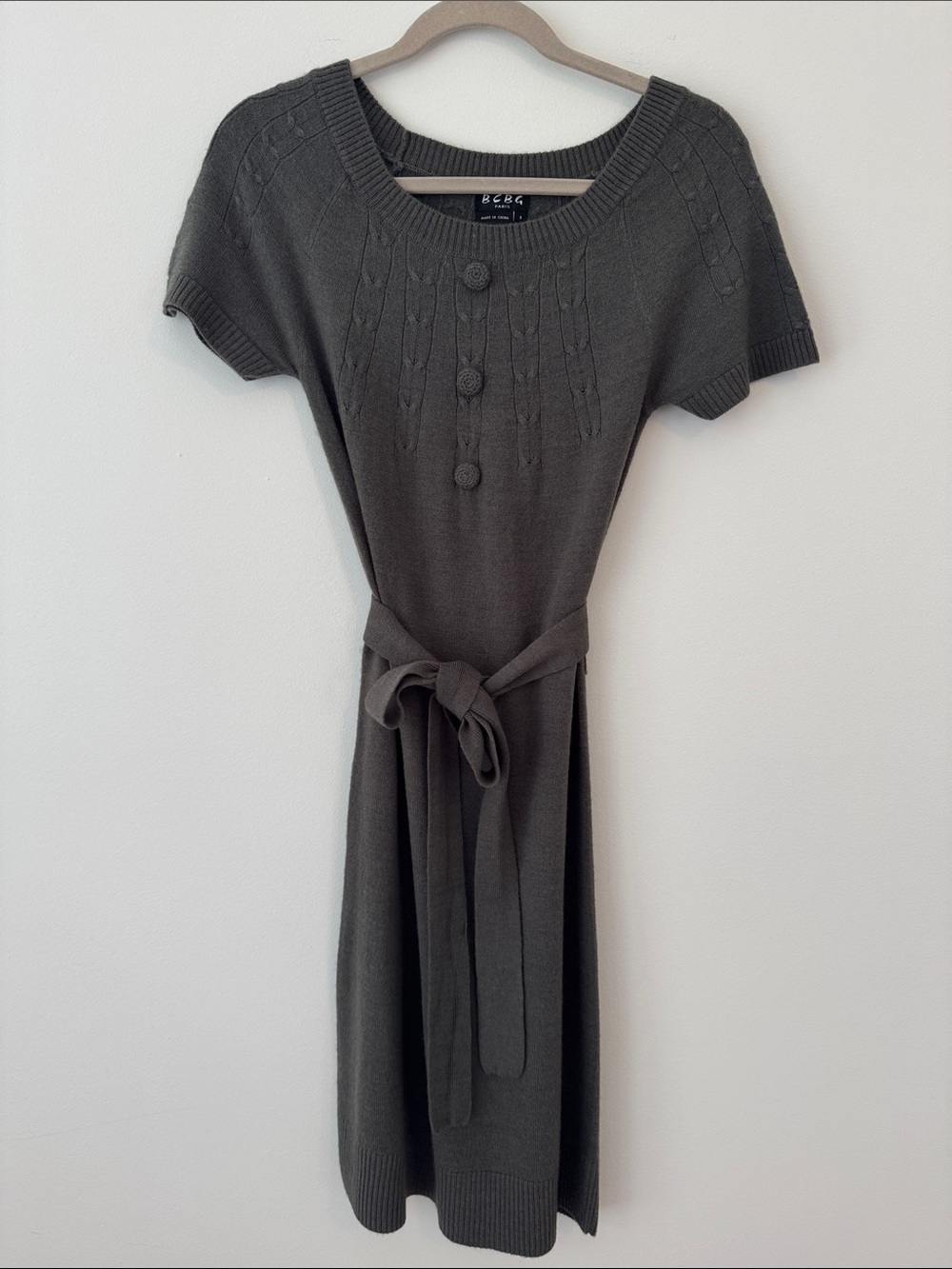 BCBG Belted Charcoal Gray Midi Dress